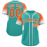 Custom Aqua Orange Stripe Fashion Sleeves Gradient Authentic Baseball Jersey