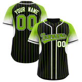 Custom Black Neon Green Stripe Fashion Sleeves Gradient Authentic Baseball Jersey