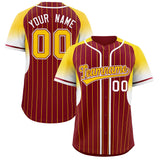 Custom Crimson Gold Stripe Fashion Sleeves Gradient Authentic Baseball Jersey