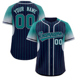 Custom Navy Aqua Stripe Fashion Sleeves Gradient Authentic Baseball Jersey
