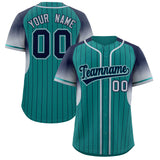 Custom Aqua Navy Stripe Fashion Sleeves Gradient Authentic Baseball Jersey
