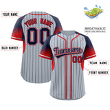 Custom Silver Navy Stripe Fashion Sleeves Gradient Authentic Baseball Jersey