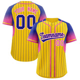 Custom Gold Royal Stripe Fashion Sleeves Gradient Authentic Baseball Jersey