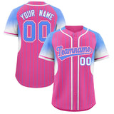 Custom Pink Powder Blue Stripe Fashion Sleeves Gradient Authentic Baseball Jersey