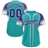Custom Aqua Purple Stripe Fashion Sleeves Gradient Authentic Baseball Jersey