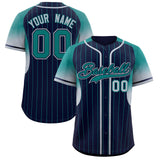 Custom Navy Aqua Stripe Fashion Sleeves Gradient Authentic Baseball Jersey