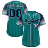 Custom Aqua Navy Stripe Fashion Sleeves Gradient Authentic Baseball Jersey