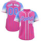 Custom Pink Powder Blue Stripe Fashion Sleeves Gradient Authentic Baseball Jersey