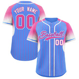 Custom Powder Blue Pink Stripe Fashion Sleeves Gradient Authentic Baseball Jersey
