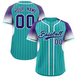 Custom Aqua Purple Stripe Fashion Sleeves Gradient Authentic Baseball Jersey