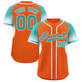 Custom Orange Aqua Stripe Fashion Sleeves Gradient Authentic Baseball Jersey