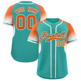 Custom Aqua Orange Stripe Fashion Sleeves Gradient Authentic Baseball Jersey