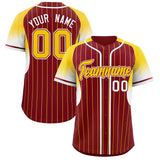 Custom Crimson Gold Stripe Fashion Sleeves Gradient Authentic Baseball Jersey