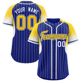 Custom Royal Gold Stripe Fashion Sleeves Gradient Authentic Baseball Jersey