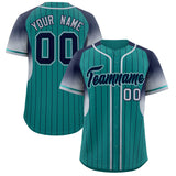Custom Aqua Navy Stripe Fashion Sleeves Gradient Authentic Baseball Jersey