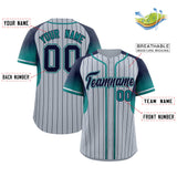 Custom Silver Navy Stripe Fashion Sleeves Gradient Authentic Baseball Jersey