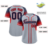 Custom Silver Navy Stripe Fashion Sleeves Gradient Authentic Baseball Jersey