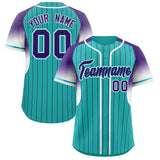 Custom Aqua Purple Stripe Fashion Sleeves Gradient Authentic Baseball Jersey