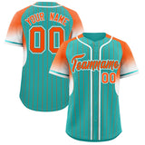Custom Aqua Orange Stripe Fashion Sleeves Gradient Authentic Baseball Jersey