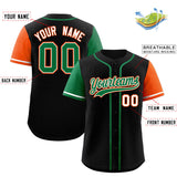 Custom Black Kelly Green and Orange Raglan Sleeves Authentic Baseball Jersey
