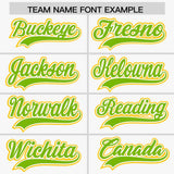 Custom White Neon Green and Gold Raglan Sleeves Authentic Baseball Jersey