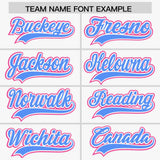 Custom White Powder Blue and Pink Raglan Sleeves Authentic Baseball Jersey