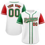 Custom White Kelly Green and Red Raglan Sleeves Authentic Baseball Jersey