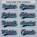 Custom Silver Navy and Aqua Raglan Sleeves Authentic Baseball Jersey