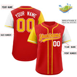 Custom Red Gold and White Raglan Sleeves Authentic Baseball Jersey