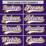 Custom Purple White and Gold Raglan Sleeves Authentic Baseball Jersey