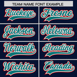 Custom Navy Aqua and Red Raglan Sleeves Authentic Baseball Jersey