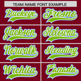 Custom Crimson Neon Green and Powder Blue Raglan Sleeves Authentic Baseball Jersey