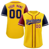 Custom Gold Crimson and Navy Raglan Sleeves Authentic Baseball Jersey