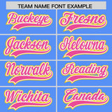 Custom Powder Blue Gold and Pink Raglan Sleeves Authentic Baseball Jersey