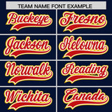 Custom Navy Gold and Red Raglan Sleeves Authentic Baseball Jersey