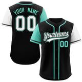 Custom Black Bright Green and White Raglan Sleeves Authentic Baseball Jersey