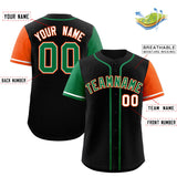 Custom Black Kelly Green and Orange Raglan Sleeves Authentic Baseball Jersey