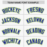 Custom White Royal and Neon Green Raglan Sleeves Authentic Baseball Jersey