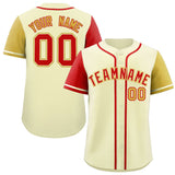 Custom Cream Red and Old Gold Raglan Sleeves Authentic Baseball Jersey