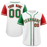 Custom White Kelly Green and Red Raglan Sleeves Authentic Baseball Jersey