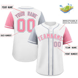 Custom White Silver and Light Pink Raglan Sleeves Authentic Baseball Jersey