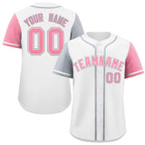 Custom White Silver and Light Pink Raglan Sleeves Authentic Baseball Jersey