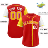 Custom Red Gold and White Raglan Sleeves Authentic Baseball Jersey