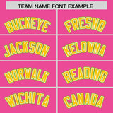 Custom Pink Gold and Neon Green Raglan Sleeves Authentic Baseball Jersey