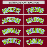 Custom Crimson Neon Green and Powder Blue Raglan Sleeves Authentic Baseball Jersey