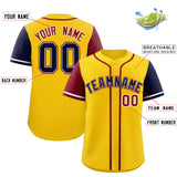 Custom Gold Crimson and Navy Raglan Sleeves Authentic Baseball Jersey