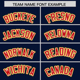 Custom Navy Gold and Red Raglan Sleeves Authentic Baseball Jersey