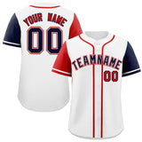 Custom White Red and Navy Raglan Sleeves Authentic Baseball Jersey