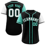 Custom Black Bright Green and White Raglan Sleeves Authentic Baseball Jersey