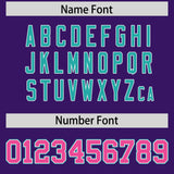 Custom Purple Aqua and Pink Raglan Sleeves Authentic Baseball Jersey